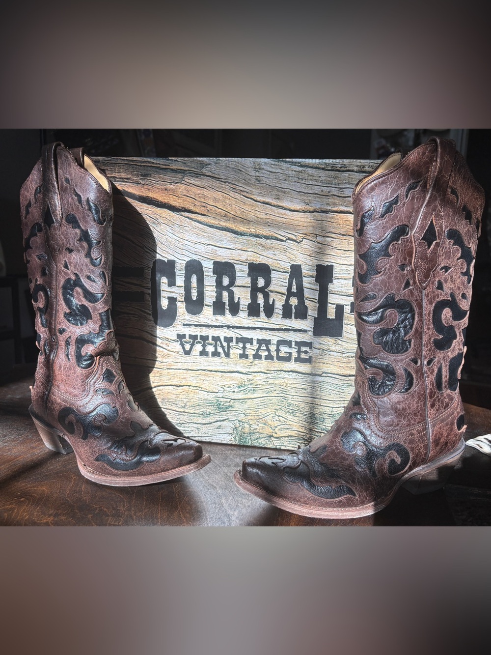RARE Corral Vintage Goat Overlay Cowboy Boots Sz 5.5